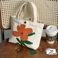 O-ni O-ni新款優質精選加厚帆布新潮百搭花小人/手提/小托特包(3882) 橘色