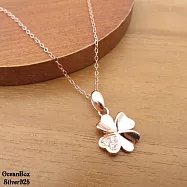 甜美優雅鑲鑽四葉幸運草925純銀玫瑰金項鍊 (精鍍玫瑰金女用項鍊)