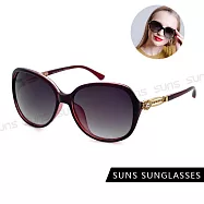 【SUNS】抗UV太陽眼鏡 時尚淑女鑲鑽花邊造型 大框顯小臉 S30 玫瑰紅