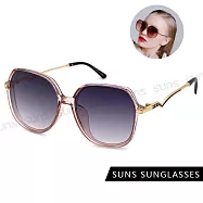 【SUNS】抗UV太陽眼鏡 平面式鑲鑽太陽眼鏡 時尚墨鏡 顯小臉 S48 粉框灰片