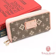 Roberto Mocali - 義大利諾貝兔茉綠花紋13卡1照雙拉鍊長夾 緹花