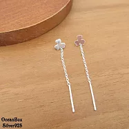 拉式。亮面甜美垂鍊三葉草925純銀耳環.垂墜耳環