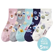 【ONEDER 旺達棉品】Disney中統羅紋襪5雙組 迪士尼長襪 三眼怪 維尼 米奇 唐老鴨中筒襪 台灣製棉襪 親子襪- 繽紛 DY-A315-5(19-21)
