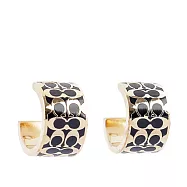 COACH CC Logo 滿版琺瑯環狀耳環 (金色/黑色)