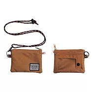 【HUGGER】卡片零錢包 摩卡色 (大開口分層拉鏈萬用收納掛繩皮夾)