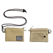 【HUGGER】卡片零錢包 奶茶色 (大開口分層拉鏈萬用收納掛繩皮夾)