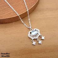 獨特美麗幻彩鋯石長命鎖999足銀純銀項鍊 (外鍍專櫃級正白K.女用短鍊)