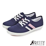 【Pretty】女 休閒鞋 帆布鞋 免綁帶 平底 台灣製 JP23 藍色