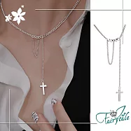 【伊飾童話】十字架吊墜*流蘇麻花鎖骨短頸項鍊/銀