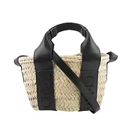 CHLOE Chloe Sense 標誌刺繡牛皮編織小款二用包 (黑色)