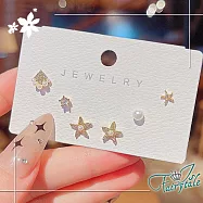 【伊飾童話】珍珠海星*水鑽S925銀針耳環六件組/金