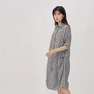 好我_Nancy寬鬆開襟口袋棉質洋裝/黑格