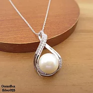 溫柔婉約鑲鑽大水滴天然淡水珍珠925純銀項鍊 (外鍍專櫃級正白K.女用短鍊)