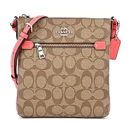 COACH ROWAN 前口袋拉鍊PVC斜背方包(迷你) 卡其X粉橘