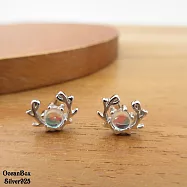 可愛虹光透明月光石鹿角S999純銀耳環 (外鍍專櫃級正白K.貼耳耳環)