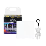 [時代中西畫材]澳洲 Chroma 專家級流動壓克力 Free Flow 5+1色 / 60ml (15cm小畫布+流體熊鑰匙圈 套組)