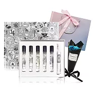 DIPTYQUE 經典淡香水禮盒[7.5mlX5淡香水+提袋+花束]-國際航空版-情人節獻禮