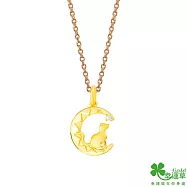 幸運草金飾 彎彎月光下黃金墜子 送玫瑰鋼項鍊