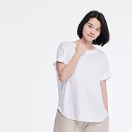 好我_珠光棉車褶袖TEE/純白