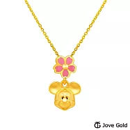 Disney迪士尼系列金飾 立體黃金墜子-花朵米奇款 送黑皮繩項鍊