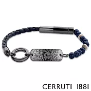【Cerruti 1881】限量2折 義大利經典編織圓珠不銹鋼吊牌手環 全新專櫃展示品(CB0302 深藍色)
