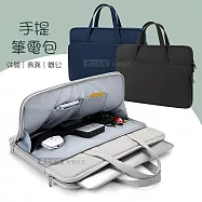 15.6吋 厚實圓角 減震絨毛 防潑水手提平板筆電包 大容量多格收納電腦包 神秘黑