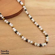 獨特風格白玉石.虎眼石.黑瑪瑙串珠合金鍍14K包金金色項鍊.合金單戴鍊