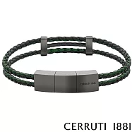 【Cerruti 1881】限量2折 義大利經典編織雙繩不銹鋼皮革手環 全新專櫃展示品(CB0903 綠黑色)