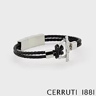 【Cerruti 1881】限量2折 義大利經典編織雙繩不銹鋼皮革手環 全新專櫃展示品(CB1701 黑色)