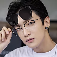 seoul show首爾秀 近視套鏡輕量TR90太陽眼鏡UV400夜視墨鏡 821 豎米釘砂黑框黑灰片