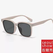 seoul show首爾秀 轉角遇見愛王俊凱類款方框文藝太陽眼鏡UV400墨鏡 B334 淺奶茶框黑灰片