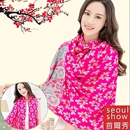 Seoul Show首爾秀 樓蘭葉語 民族風純棉編織圍巾披肩 玫紅