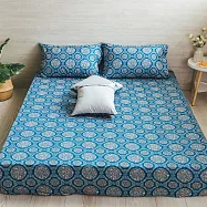 【麗塔寢飾】40支紗精梳棉 單人床包枕套二件組 森林之歌 藍圓