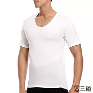 三槍牌時尚精典金絲棉型男U領短袖上衣2件組 HE901 M 白色