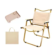 [野一夏] 露營休閒折疊椅特大款|加厚骨架 附置物架 輕量好收納 克米特風椅 卡其