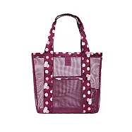 DF Queenin日韓 - 大容量戶外旅行收納單肩斜背透明網眼沙灘手提包-共4色 酒紅花朵