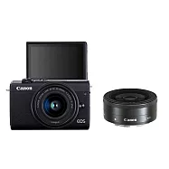 Canon EOS M200+15-45mm單鏡組*(平行輸入)-送256G+副電*2+座充+單眼包+中型腳架+拭鏡筆+減壓背帶+大吹球+清潔組 無 黑色