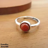 簡約時尚圓型天然南紅瑪瑙925純銀戒指 (外鍍專櫃級正白K.可調整戒圍)