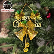 摩達客台製精緻12吋聖誕快樂英文字牌雙鐘吊飾-燦金系(歐美外銷人氣品)