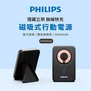 【Philips 飛利浦】5000mAh 立架式磁吸無線快充行動電源 MagSafe/雙系統適用/最高20W輸出(DLP2551Q)