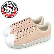 【HELLO KITTY】女 休閒鞋 板鞋 貝殼鞋 凱蒂貓 透明蝴蝶結 綁帶 台灣製 JP23 粉紅色