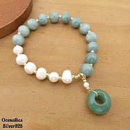 高貴漂亮緬甸玉天然淡水珍珠合金鍍14K包金金色手鍊.彈性手鍊.女用手鍊