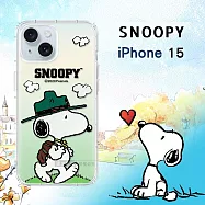 史努比/SNOOPY 正版授權 iPhone 15 6.1吋 漸層彩繪空壓手機殼 郊遊