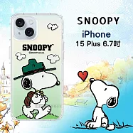 史努比/SNOOPY 正版授權 iPhone 15 Plus 6.7吋 漸層彩繪空壓手機殼 郊遊