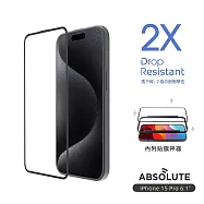 ABSOLUTE iPhone 15 Pro 6.1吋專用 手滑救星2X雙倍耐衝擊強化9H高硬度玻璃螢幕保護膜 滿版透明
