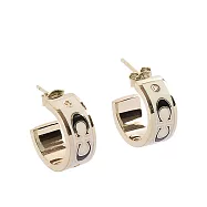 COACH CC Logo 琺瑯及玻璃水鑽環狀耳環 (金色/白色)