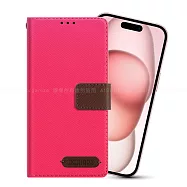 Xmart for iPhone 15 Plus 度假浪漫風支架皮套 桃紅