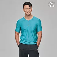 ADISI 男浪花洞洞短袖V領透氣圖T AL2311012 (S-2XL)|輕量 吸濕排汗 快乾 透氣網洞 彈性柔軟 排汗衣 XL 亞德里亞海藍