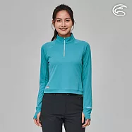 ADISI 女SUNCOOL抑菌半門襟短版長袖排汗衣AL2311033 (S-XL)|防曬 抗UV 抗菌 除臭 吸濕排汗 快乾 彈性 S 亞德里亞海藍