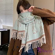 【Decoy】兔子線條*保暖撞色加大流蘇披肩圍巾/ 湖水綠